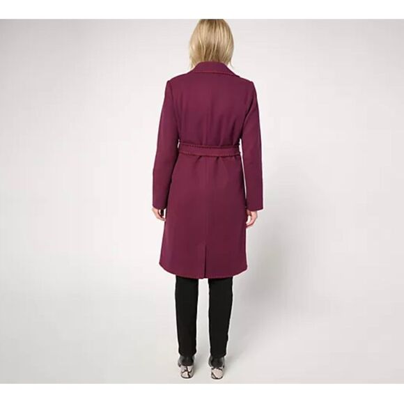 Beautiful by Lawrence Zarian Womens M Belted Double Knit Lined Coat Fig NWOT - Picture 3 of 6